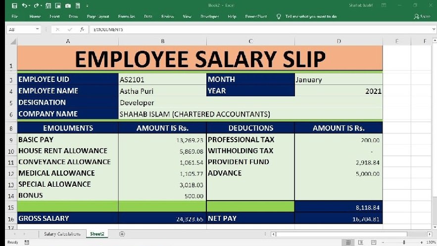 simple salary slip format in word